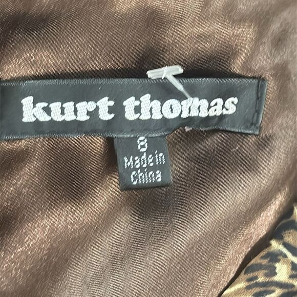 Kurt Thomas Silk Leopard Print Dress with Slit Sleeves Size 8 - Picture 8 of 9